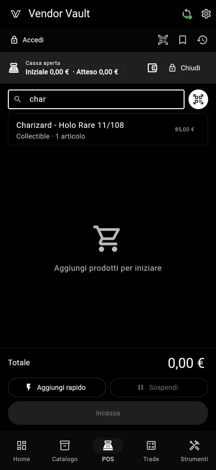 Schermata POS di Vendor Vault su iPhone
